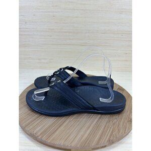 Vionic Tide Aloe Black Leather Toe Post Sandals Womens Size 8